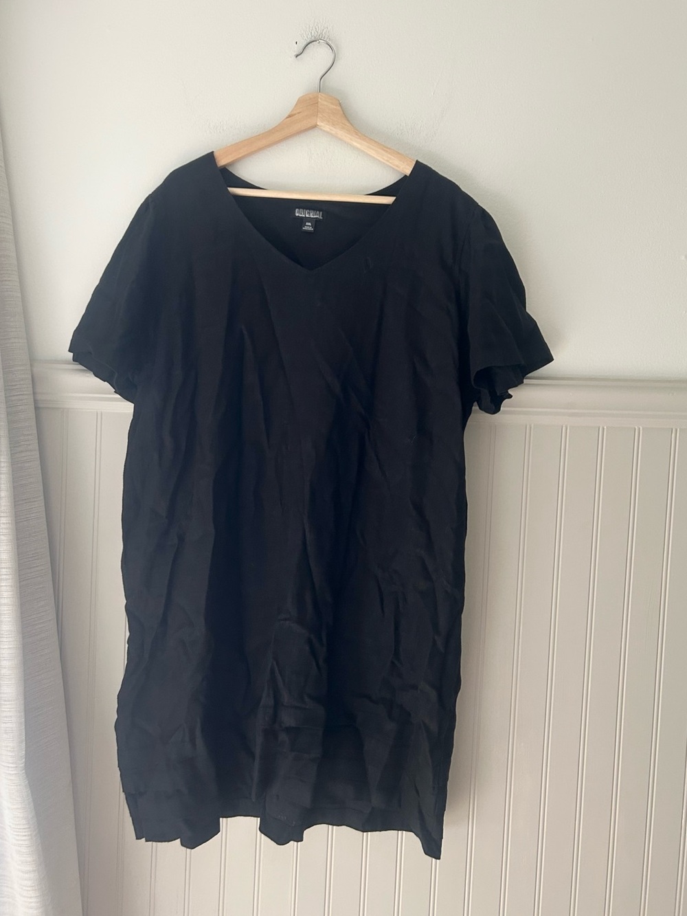 Nicole Miller XXL Black Linen Blend V-Neck Short Sleeve Dress Relaxed Fit